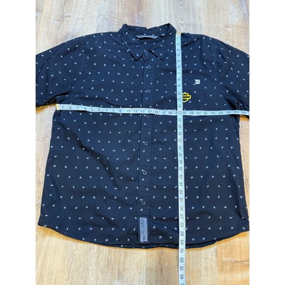 Harley-Davidson Mens Slim Fit Black Short Sleeve Shirt Size 2XL Logo Button Clos - Picture 4 of 6